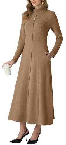 GRECERELLE Womens Maxi Dress Turtleneck Long Sleeve Fall Winter Elegant Casual Daily Work Date Lounge Stretchy Long Dresses for Ladies with Pockets