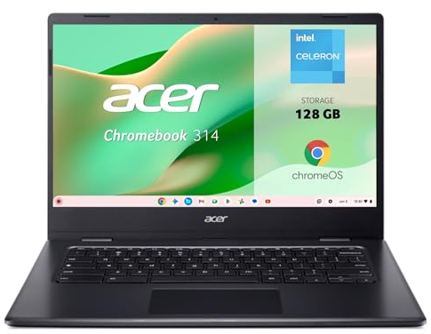 acer Chromebook 314 CBOA314, Ordenador Portátil 14 FullHD (Intel Celeron N4500, 8GB RAM, 128GB SSD, UHD Graphics, ChromeOS) Negro + 3 Meses de Google AI Pro con Gemini Pro y 2TB de Almacenamiento