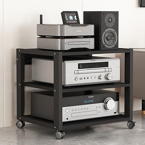 LIGUIEN Mueble Equipo Hifi Carro Rodante, 3/4 Nivele Estanteria Audio HiFi, Estante de Almacenamiento de Componentes Estéreo para Sala de Estar/Dormitorio/Casa de Campo(Black,50x40x50cm/20x16*20in)