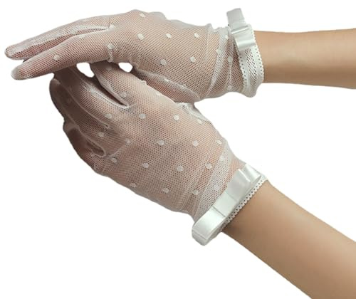 Wynrzyj Guantes De Encaje De Puntos Para La Novia Bodas Eventos Noches Fiestas Reuniones Transparente Transparente Corto Con Puños De Lazo Novia, beige, Talla única