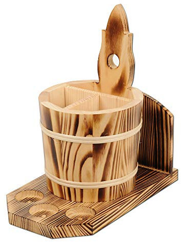 Besteckfass Besteckbehälter Besteckkorb Holz mit Menagenhalter 26cm Geflammt