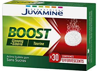 JUVAMINE - BOOST Ginseng de Sibérie et Taurine - Tonifiant Physique et Intellectuel - Arôme Bubble Gum - 30 Comprimés Effervescents - Fabriqué en France