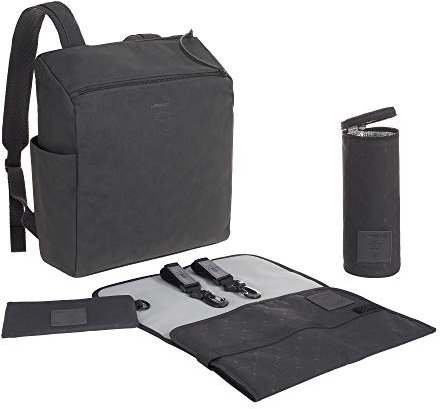 LÄSSIG Baby Wickelrucksack Wickeltasche mit Zubheör veganes Leder/Tender Backpack anthracite