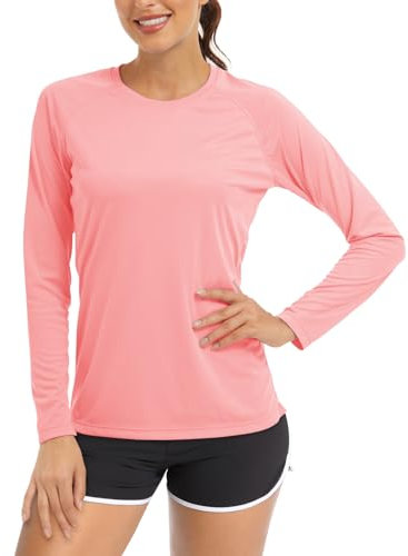 TACVASEN UV-Schutz Shirt Langarm Damen Sonnenschutz Sommer Gym Tops Bade Outdoor Angel UV Sun Protection Shirt (L, Rosa)(L,Rosa)