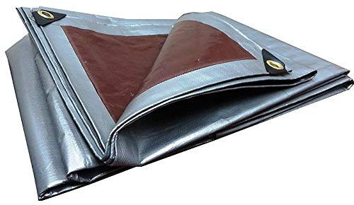 3 x 5 m, extra starke silberfarbene 210 g/m² Tarpaulin Bodenplane mit Metallringen, Abdeckungen, Sonnenschutz, Hängemattenzelt, tragbar, wasserdicht, Autodach, für Outdoor-Wandern