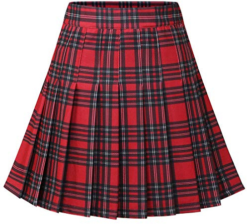 Dressystar Jupe Basique Femme Extensible Patineur Patineuse Pom-Pom Girl Mini Jupe Plissée Rouge Noir Plaid XL