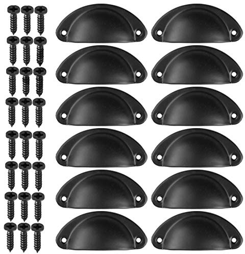 kissral 12Pcs Poignée Coquille Rétro Poignee de Meuble Vintage Bouton Tiroir Poignée avec Vis pour armoire de porte de placard de cuisine (Noir)
