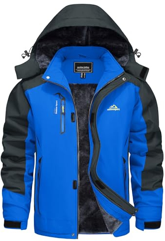 KEFITEVD Snowboardjacka herr varm fodrad skidjacka vattentät softshell jacka med huva fleece vinterjacka andningsaktiv funktionell jacka, Kungsblå, 3XL