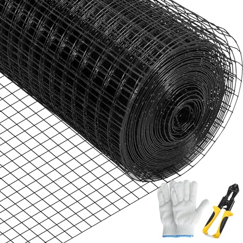 VEVOR Hardware Cloth, 36 x 50' & 1x1 Mesh Size, Galvanized Steel Vinyl Coated 16 Gauge Welded Wire w/A Cutting Plier & A Pair of Fabric Gloves, for Garden Fencing & Pet Enclosures, Black
