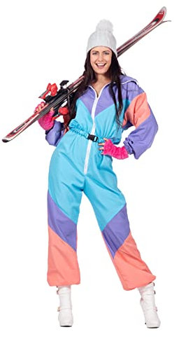 MIMIKRY 80er Jahre Ski-Anzug Damen-Kostüm Overall Einteiler Trash Bad Taste Apres Ski, Größe:36