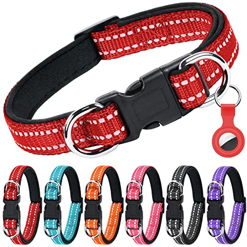 AUAUY Collare Cane, Collare per Cani in Nylon Riflettente, Regolabile Collari, Anello Doppia D, Fibbia Staccabile, Morbido e Imbottito, per Cani di Taglia Piccola, Media e Grande (Rosso-S)