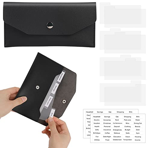 Lot de 11 Enveloppes pour Espèces, Portefeuille de Trésorerie, Planificateur Budgétaire, Classeur en Cuir Synthétique avec Onglets Autocollants et Séparateurs