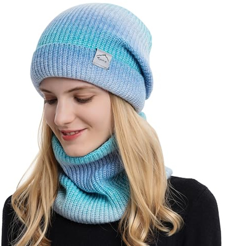 TAGVO Conjunto Set de Bufanda y Gorro de Punto Calentar Beanie Sombrero Gorras y Bufanda de Suave Invierno para Mujer Corriendo Bicicleta Excursionismo Deportes
