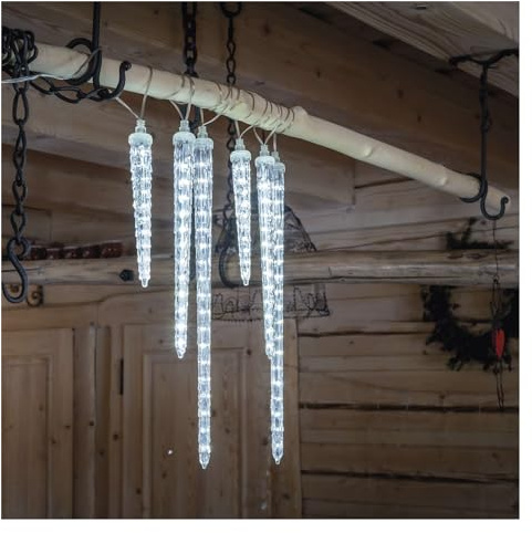 EMOS Cadena de luces de carámbano con efecto cascada de 160 LED, cortina de luz de 2 m + cable de 5 m, color blanco frío, guirnalda LED + fuente de alimentación, duración de la luz, 10.000 horas, IP44