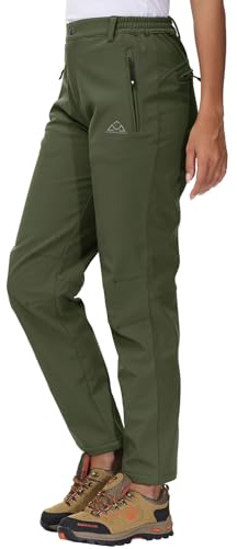 YSENTO Womens Waterproof Walking Fleece Lined Trousers Winter Thermal Softshell Ski Hiking Outdoor Trousers(Green,M)