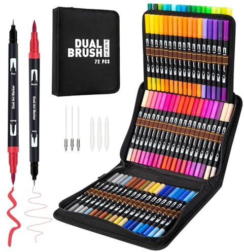 APOGO Filzstifte Dual Brush Pen Set, 72 Filzstifte Doppelseitig Pinselstifte Feinlinerstifte Aquarell Marker Set für Handlettering Kalligraphie Manga Journal, Mandalas Stifte für Erwachsene