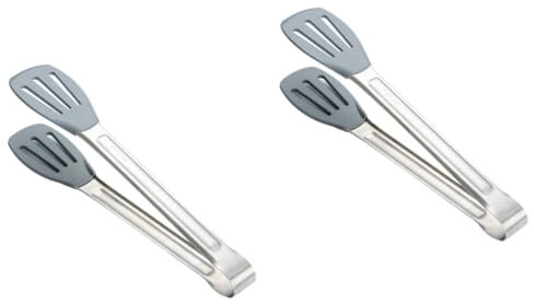ABOOFAN 2 Pièces Pinces Alimentaires Pinces Antiadhésives Buffet De Bonbons Griller Pince à Pince Pincettes En Acier Inoxydable Miniature Barbecue Antiadhésif En Silicone Bifteck Gâteau