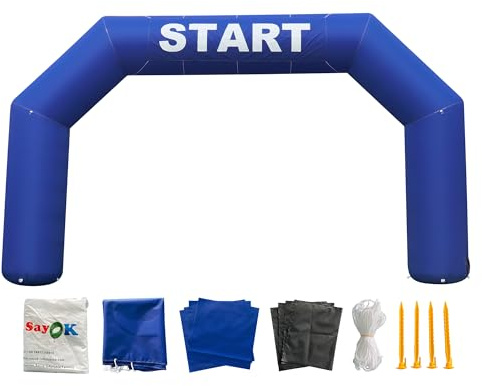 Sayok arco inflable al aire libre arqueada inflable línea de salida inflable raza arco banner con soplador de aire para evento promocional (azul)