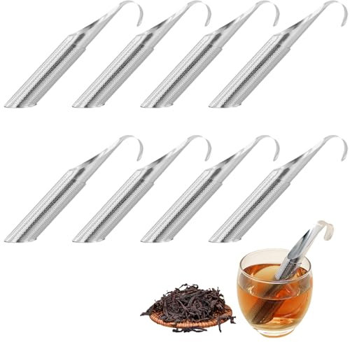 FUNSUEI 8 pezzi Filtri e Colini per Tè, in Acciaio Inox 304, Infusore da tè a Forma di Pipa, Filtro Indossabile con Coperchio Steeper, 15 x 1,9 cm