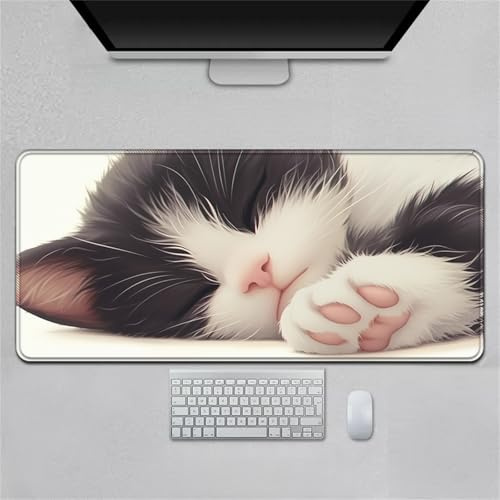 Hearda Alfombrilla Ratón XXL/XL/L, Animales Lindos Alfombrilla Rató,Alfombrilla Gaming con Bordes Cosidos Base Antideslizante,Mouse Pad para Oficinas Hogares (Gatito,600x300x3mm)
