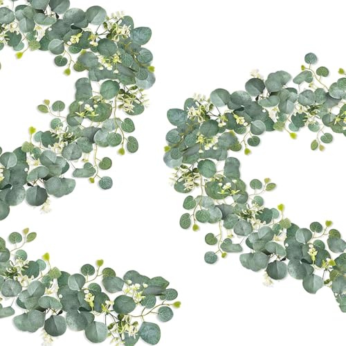 Pilyero 2 Pezzi Ghirlanda Fiori Finti, Ghirlande Artificiali di Eucalipto, Adatto per Decorare Giardini Esterni, Scene di Matrimoni, Tavoli da Pranzo, Grandi Feste, 3.6m