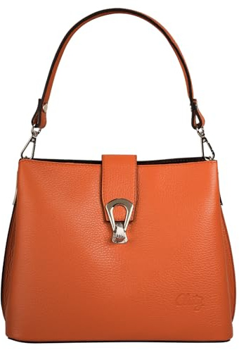 Cluty Umhängetasche Echt Leder Damen Made in Italy | elegante City Bag | Shopper mit Drehverschluss orange 101015