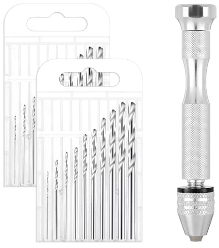 Pin Vise Hand Drill, 21 Pieces Hand Drill Set Precision Steel Pin Vise with 20 PCS Small Drills Bits (0.8 Mm-3 Mm) Rotary Craft Drills for Jewelry Making, Resin, Wood, Clay, DIY Crafts Keychains