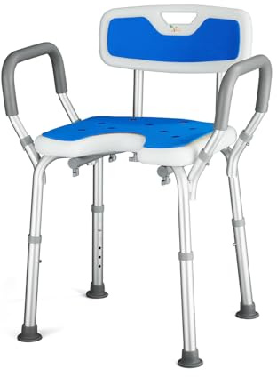 Silla de Ducha VED, Asientos de Ducha en Forma de U con reposabrazos y Respaldo, Taburete de Ducha Ajustable en Altura de 6 Pulgadas, Silla de bañera, Capacidad de 330 LB