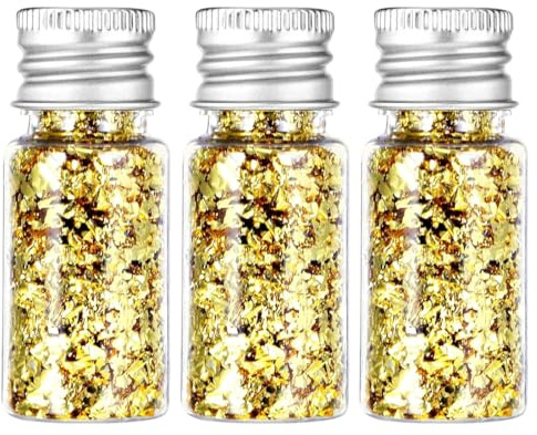 WUSJCOF 3 bottiglie di fogli d'oro, fogli d'oro, fogli d'oro decorativi, fogli d'oro, fogli d'oro per la casa, fogli d'oro decorativi multifunzionali