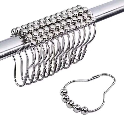 Shower Curtain Hooks - ShiningUU 24 Pack Heavy-Duty Stainless Steel Shower Rod & Rail Rings with Roller Balls for UK Bathrooms | Easy to Open, Close & Install