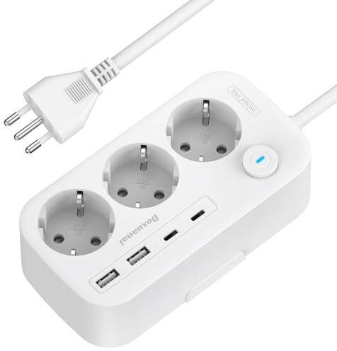Multipresa Italien-adapter, reseadapter från Europa till Italien med 3 uttag och 4 USB-portar (2 USB-C), reseadapter typ L med 1,5 m kabel för Chile, Uruguay, Etiopien, Eritrea, Syrien