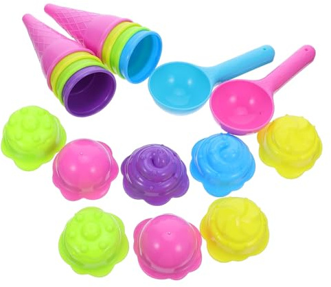 UPKOCH 2 Sets Plastic Sand Mold Toys for Kids with Ice Cream Cone Scoop Design, Unique Beach Play Toys Encouraging Creativity, Easy to Maintain for Outdoor Fun on Beaches and Sandboxes