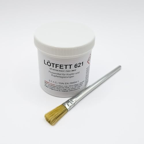 Lödfett, mjukt lödningsflöde för ytor av koppar, kopparlegeringar och zink (100 g inklusive gratis pensel + 1 000 g SnCu0,7)