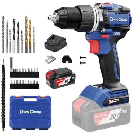 Dong Cheng Perceuse à Percussion Sans Fil 90 Nm 20V, 1×4,0 Ah, Anti-Rebond | Vissage, perçage et percussion. Sans balais, 19 réglages de couple, mandrin 13 mm, 2 vitesses. Pour montage professionnel