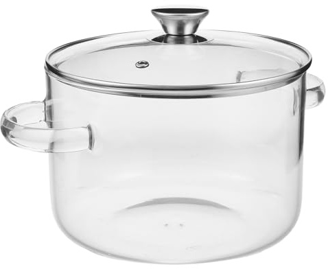 MOKKHNB Olla de vidrio para cocción a fuego lento con tapa - 3,5 L/118,4 oz. Olla de vidrio de borosilicato resistente al calor para estufa - Cacerola transparente con mango antiescaldaduras para