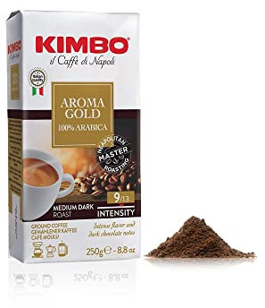 Kimbo Coffee Aroma Gold 250g Ground | 100% Arabica, Italian Medium Dark Roast Grind Coffee | Deep Flavour, Smooth Aroma | Roasted in Naples