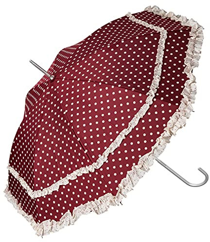 VON LILIENFELD Regenschirm Sonnenschirm Brautschirm Hochzeitsschirm Mary-Poppins-Schirm Auf-Automatik Mary mit Rüschen Polkadots bordeaux