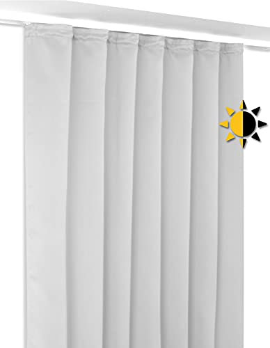 Verdunkelungsgardine mit Kräuselband U-Band, Blackout Vorhang blickdicht abdunkelnd, Größe und Farbe wählbar (Breite: 300 cm, Höhe: 245 cm, Hellgrau)