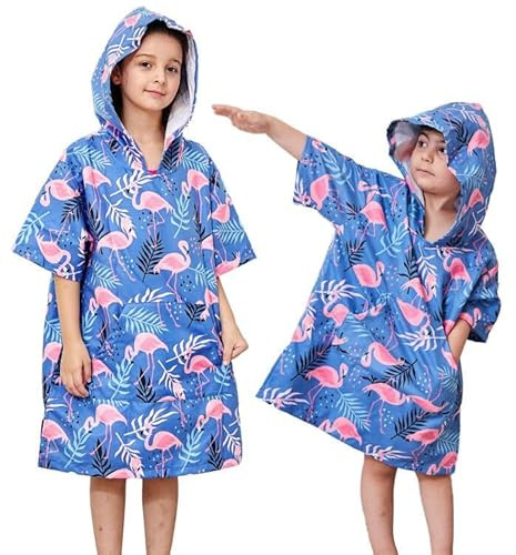 Handdukar med huva för barn, poncho handdukar för barn mjuka pojkar flickor barn simning strand badhanddukar barnhandduk badrock, Blue2, 5-10 År