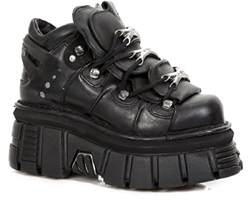 New Rock 106 S29 Men's Goth Punk Black Metallic Platform Ankle Boots