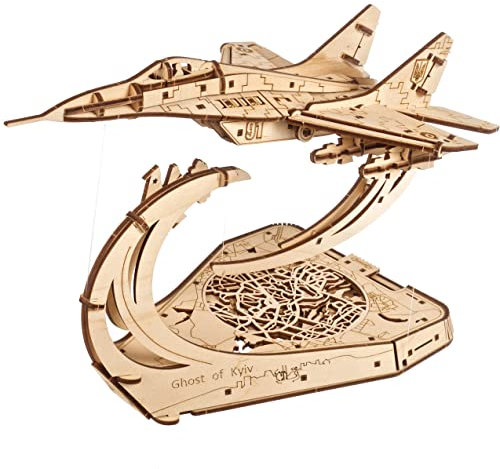 UGEARS Fantôme de Kiev maquettes en bois à construire - puzzle bois 3d pour construire un modèle réduit d'avion à l'échelle 1:72 MiG-29 - Modèle mécanique en bois pour casse-tête adulte pour assembler