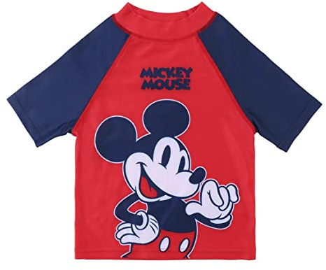 Camiseta de Baño de Mickey Mouse para Niño - Color Rojo y Azul - Talla 18 Meses - Tejido de Secado Rápido - Estampado de Mickey Mouse - Producto Original Diseñado en España