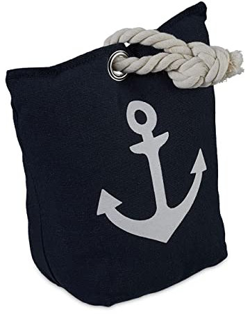 Relaxdays Ankare Dörrstopp, dekorativ dörrhållare, sandfyllning, golvbuffert, fristående, HBT: 28 x 18 x 9 cm, blå/vit