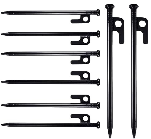 Quixotical 8 Piezas Piquetas Camping de Acero Forjado 20 cm, Estacas Metálicas Resistentes para Tienda de Campaña y Suelo Duro, Ideales para Senderismo y Viajes al Aire Libre