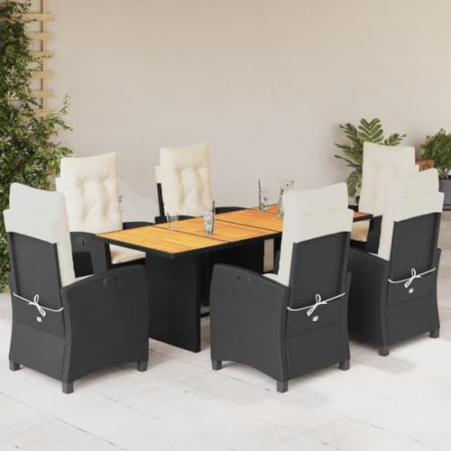 Keyroto Rattan trädgårdsmöbler set med 6 trädgårdsstolar hög rygg justerbar trädgård matsal grupp 6 personer sittgrupp utomhus polyrattan sittgrupp sittgrupp terrassmöbler utomhus-svart och kräm-7