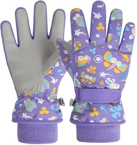 Gants d'hiver pour Enfants, Gants de Ski Enfants Rembourrés, Étanches et Coupe-Vent pour Garçons et Filles de 3 à 6 Ans