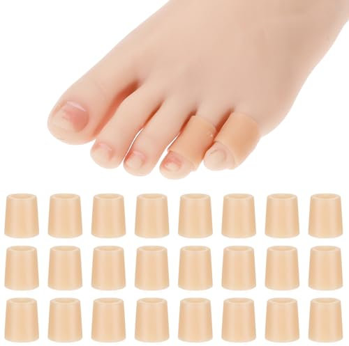 Zehenkappen, 24 Stück Silikon Zehenschutz in 2 Größen Atmungsaktive Zehenschoner Silikon Zehenkappe für Große Zehen Blasen Eingewachsenen Zehennägeln Hühneraugen Zehennagelverlust (Hautfarbe)