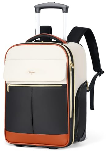 Tonyeee Rolling Backpack for Women, Large Travel Backpack with Wheels Carry on Flight Approved, 15.6 Inch Laptop Wheeled Roller Bag Suitcase for Work Bussiness Weekender (Beige,M Underseat Size)