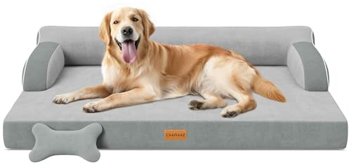 CWAWZ XL Orthopedic Dog Bed, Extra Large Dog Bed, Dual-Sided Pet Cooling Beds with Memory Foam Washable Cover Nonslip Bottom, Waterproof XLarge Pet Couch Beds with Bolsters, Light Grey