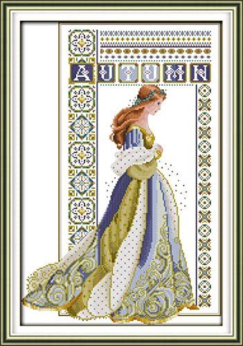 ABEUTY 14 karat korsstygnssatser höstängel klassisk kostym för vuxna nybörjare förtryckt, gör-det-själv avancerad broderi sömnad startkit stämplat 36 x 52 cm handarbete set (höst 14 ct)